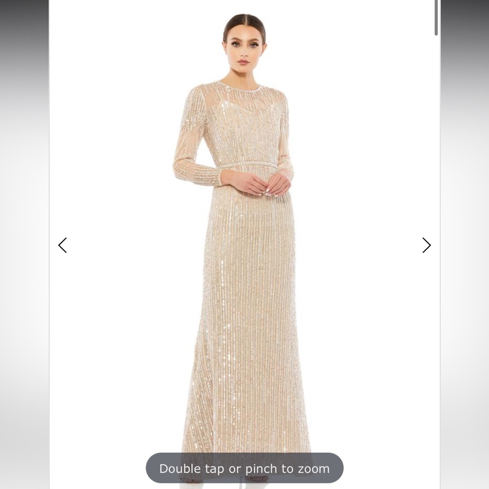 Mac Duggal Beaded Sequin Column Gown Champagne Gold Size 4